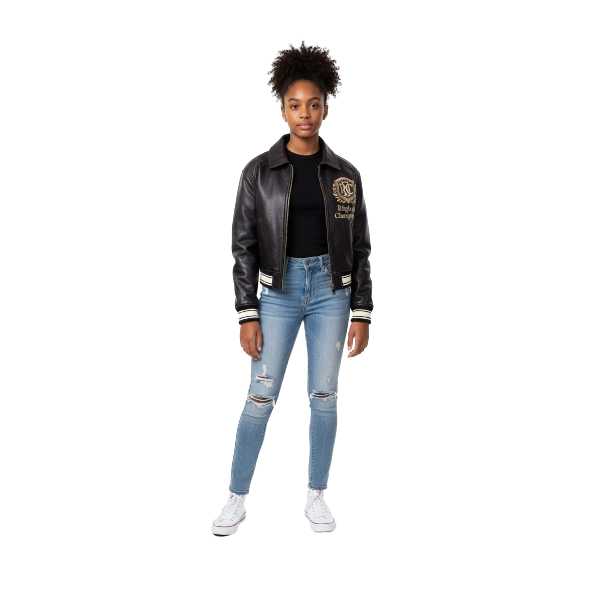 Youth Regle du Changement Crop Leather Jacket